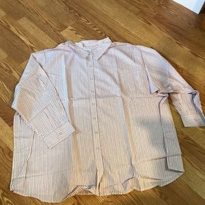 Only Necessities White & Pink Striped Long Sleeve Button Up Big Shirt 5X